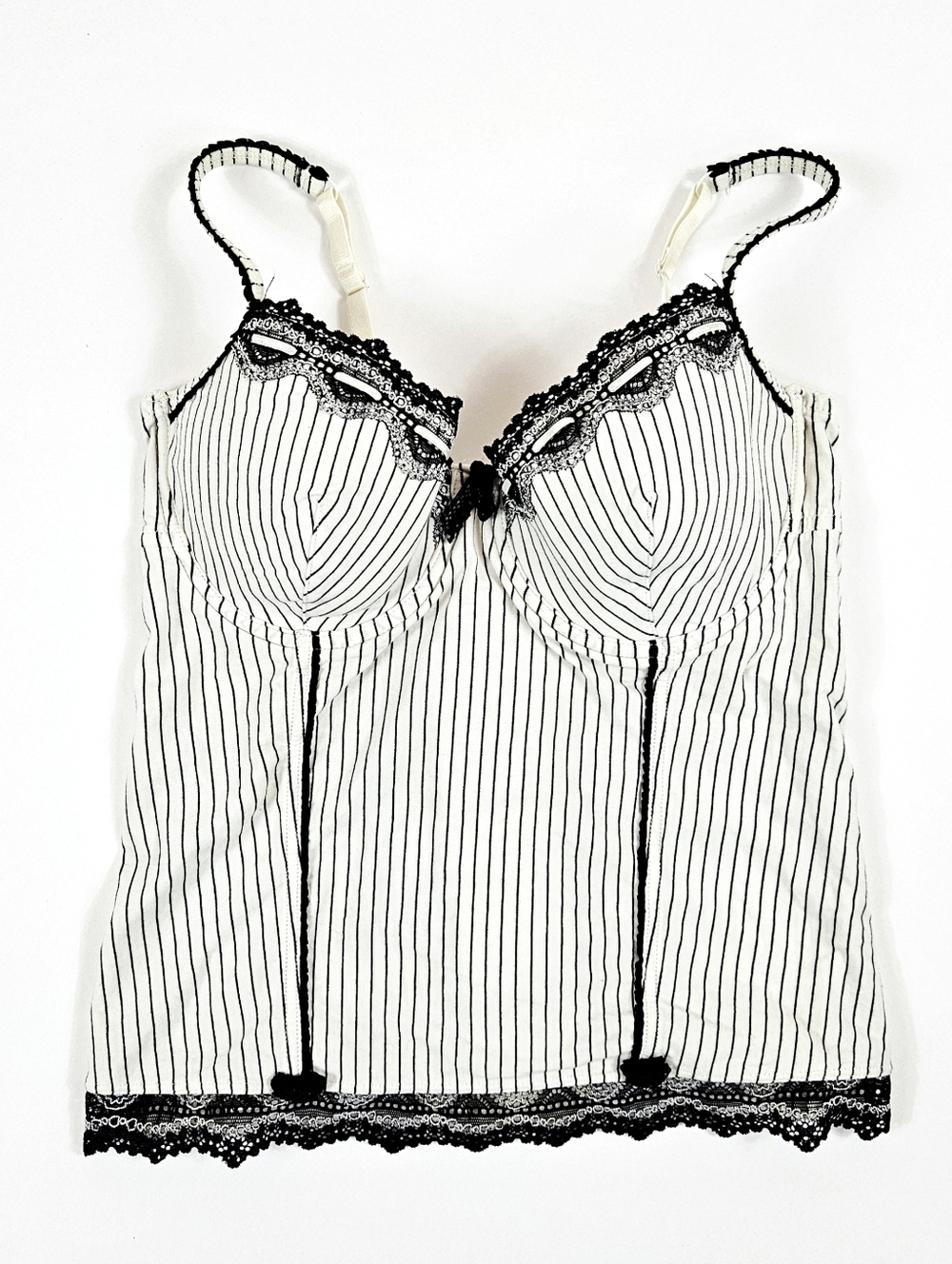 Euro Bustier Cami Top Striped Black White Lace Coquette - Small